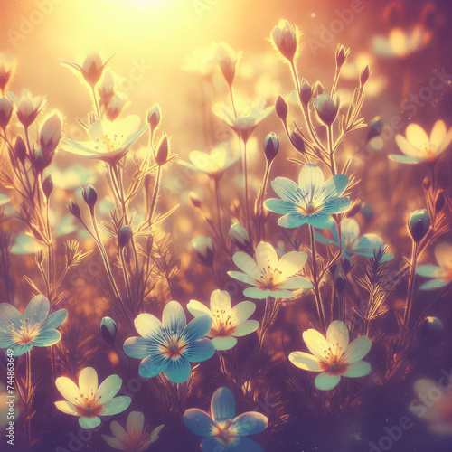 Floral Delight: Small Flowers in Sunlit Nature. generative AI. generative AI © EVISUAL
