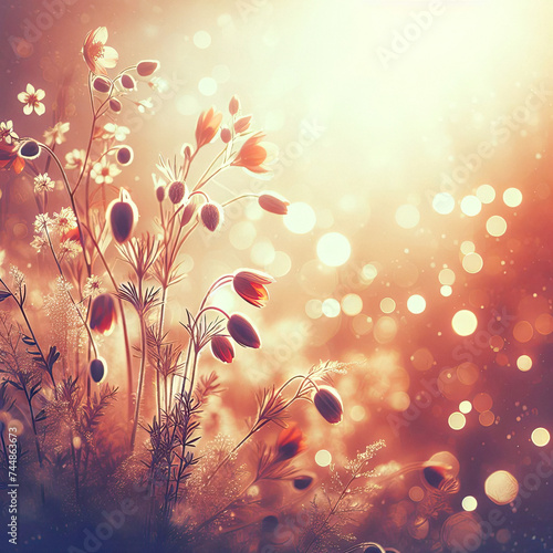 Floral Delight: Small Flowers in Sunlit Nature. generative AI. generative AI © EVISUAL