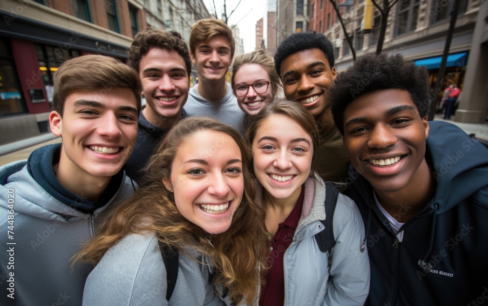 Global smiles: capturing joy in group selfies of cheerful and happy young people diverse nationalities, celebrating unity, friendship, cultural harmony in shared moments of happiness and togetherness. Global smiles: capturing joy in group selfies of cheerful and happy young people diverse nationalities, celebrating unity, friendship, cultural harmony in shared moments of happiness and togetherness.