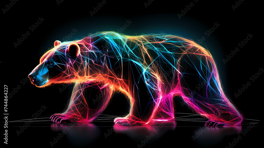 Ice Bear Plexus Neon Black Background Digital Desktop Wallpaper HD 4k Network Light Glowing Laser Motion Bright Abstract