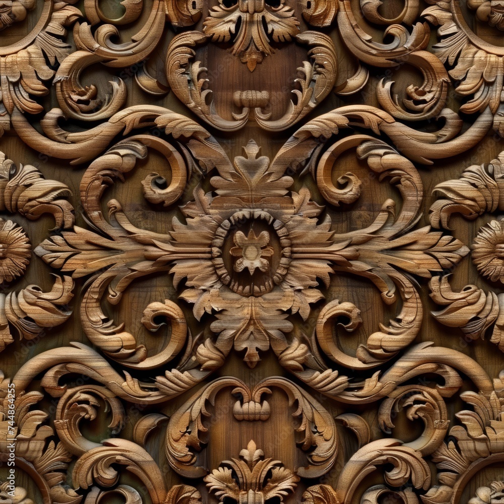 Decorative carved wood design, seamless pattern