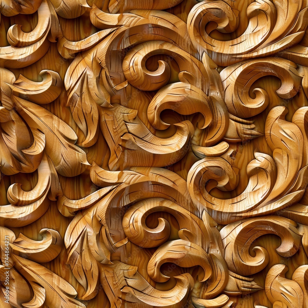 Decorative leaf wood carving, seamless pattern Decorative leaf wood carving, seamless pattern