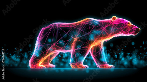 Ice Bear Plexus Neon Black Background Digital Desktop Wallpaper HD 4k Network Light Glowing Laser Motion Bright Abstract © Sorab
