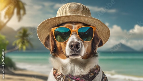 A dog with sunglasses and a hat for summer © Visual Vibes