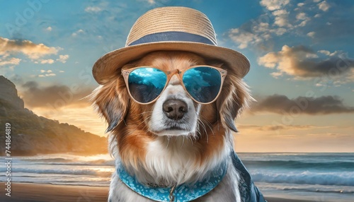 A dog with sunglasses and a hat for summer © Ümit