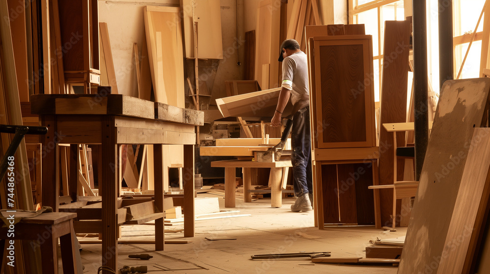 Artisan Craftsmanship: Woodworker Mastering Carpentry in Workshop