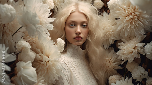 Creative portrait a woman with flowers