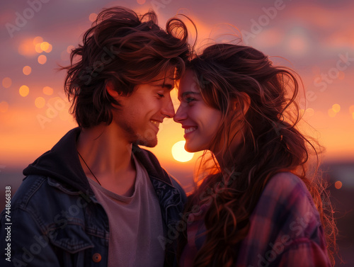 Sunset embrace - young couple enjoying a romantic moment