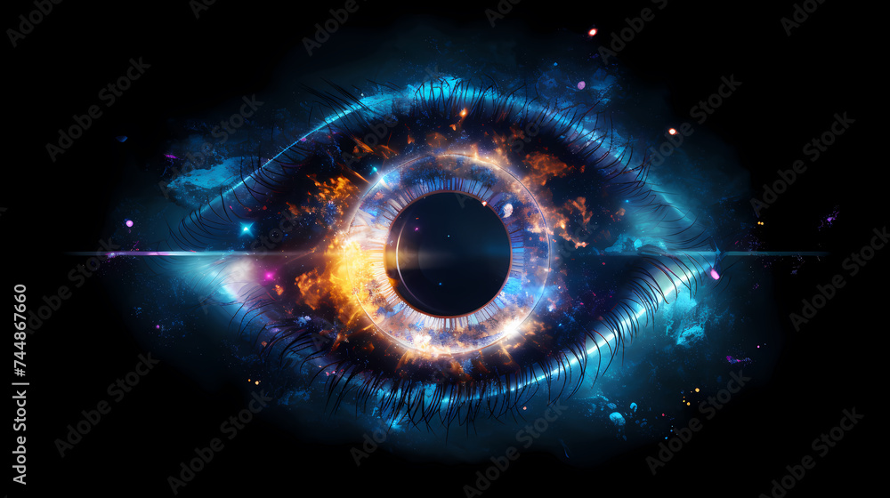 Extreme close-up of digital eye concept with abstract retina and pupil - obrazy, fototapety, plakaty 