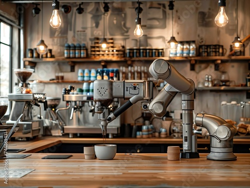 An AI-powered barista robot transforming the coffee-making experience in a modern cafe setting 
