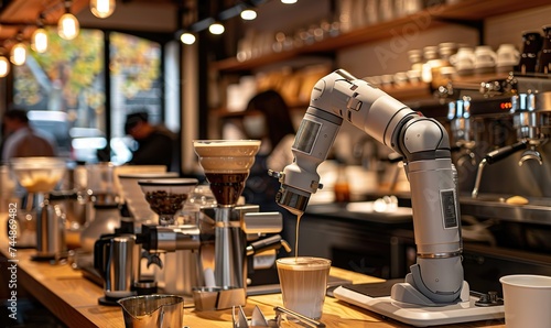 An AI-powered barista robot transforming the coffee-making experience in a modern cafe setting 