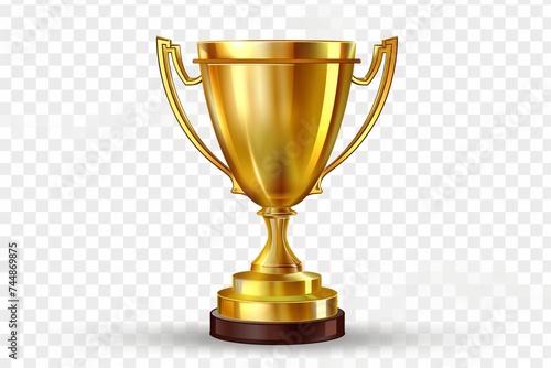 Gold trophy cup isolated on transparent or white background, png photo