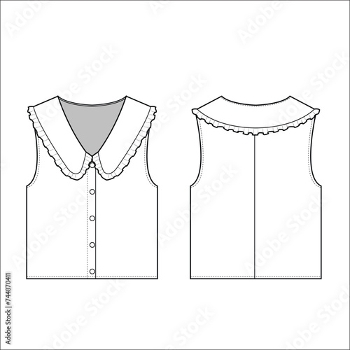 womens button panel crop top sleeveless v neck full open button placket fashion cropped flat sketch technical drawing template design vector