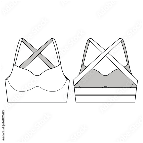 Illustration of active Vest, Fashion Flat Sketch Vector, CAD, Technical Drawing, Flat Drawing, Template, Mockup.Sports tight vest.