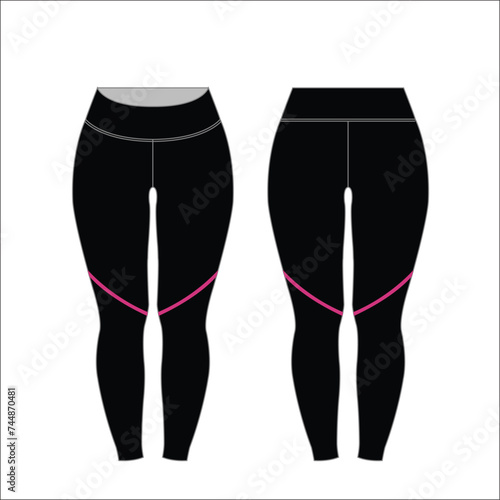 Women's legging Fashion Flat Sketch Vector Illustration, CAD, Technical Drawing, Flat Drawing, Template, Mockup.