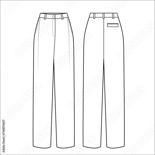 Vector illustration of women's wide classic pants. Front and back views