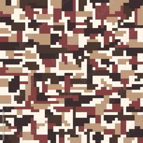 Fototapeta Naklejka Na Ścianę i Meble -  Pixel camo seamless pattern. Vector illustration. Brown cappuccino coffee palette colors