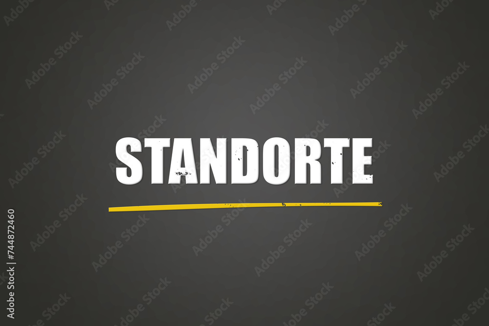Fototapeta premium Standorte. Eine schwarze Tafel mit weissem Text. Illustration mit Grunge Textstil.