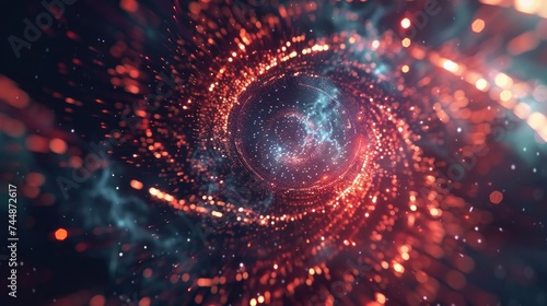 A futuristic cosmic design illustrating a 3D vector visualization of big data. This technology background showcases the analysis of big data with glow fractal elements for digital data visualization photo