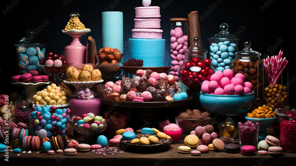 An Easter Celebration Tableau Featuring a Table Adorned with Flowers, Tempting Cakes, and Array o