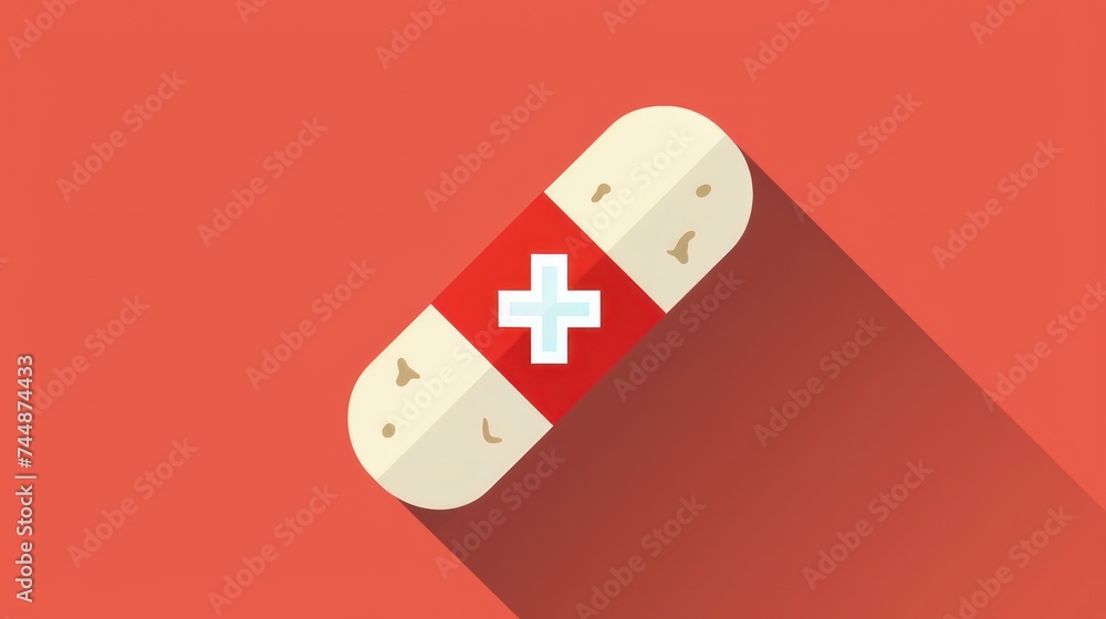A flat medical icon featuring a plaster with a long shadow A flat medical icon featuring a plaster with a long shadow