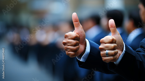 Business Associates Use The ThumbsUp Gesture To Nonverbilla Communicate Their Collective During t