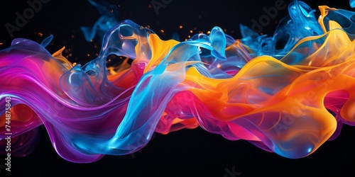 colorful and dynamic splashes and droplets of paint suspended in the air against a dark background