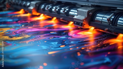 inkjet printer working multicolor on vinyl banner photo