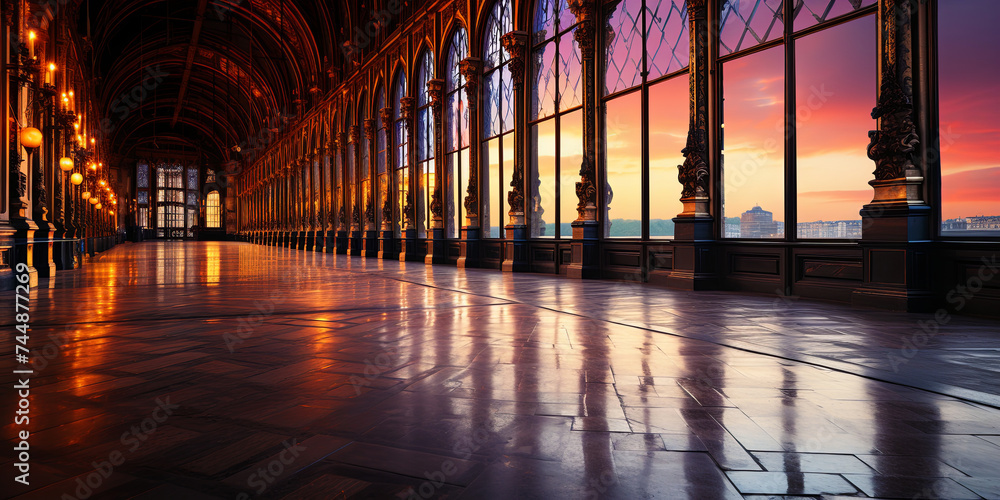 The rich, jeweltoned colors of a stained glass window, casting colorful patterns of light acros The rich, jeweltoned colors of a stained glass window, casting colorful patterns of light acros