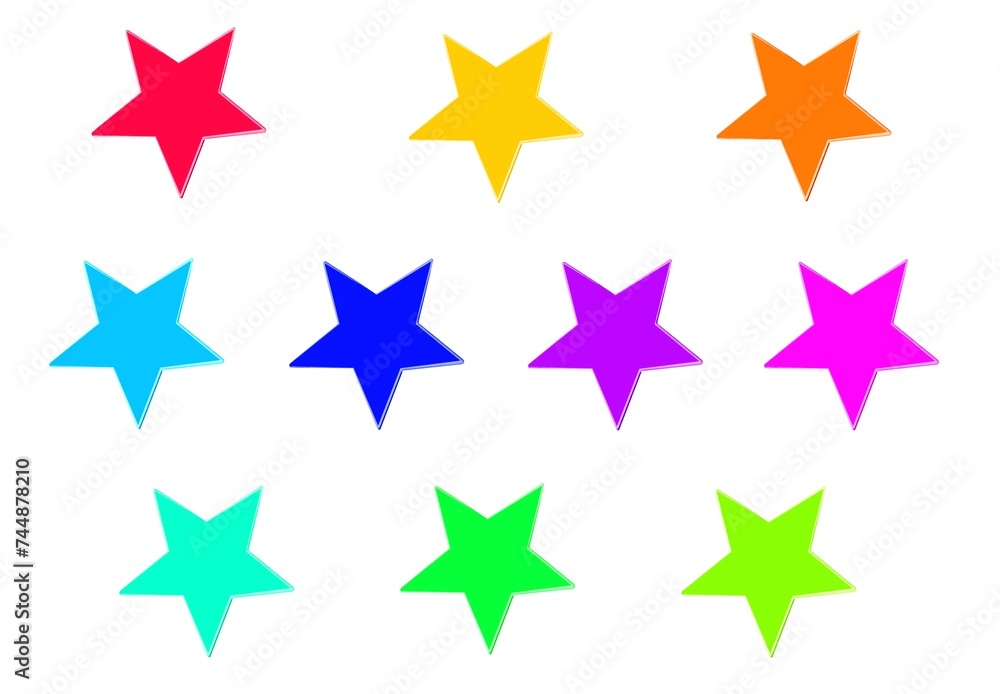 Artistic colorful 3D stars on white background ( stars in colors green yellow blue purple red orange ) Artistic colorful 3D stars on white background ( stars in colors green yellow blue purple red orange )