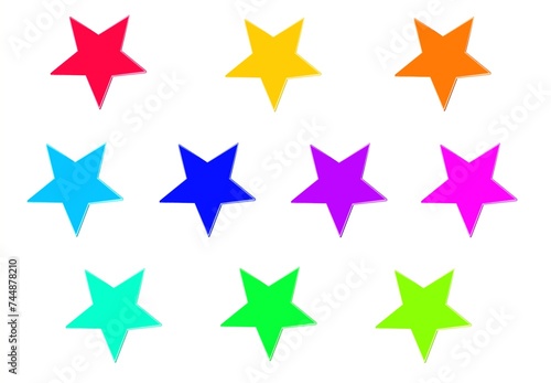 Artistic colorful 3D stars on white background   stars in colors green yellow blue purple red orange  