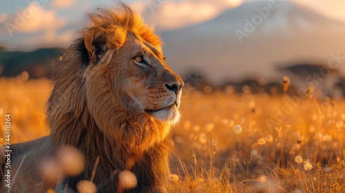 Lion portrait on savanna