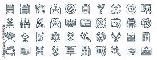 set of 40 outline web recruitment icons such as cv, skills, salary, interview, office building, training, diploma icons for report, presentation, diagram, web design, mobile app