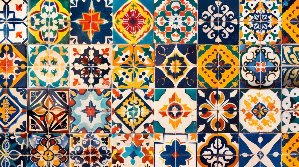 Unique pattern of colorful tiles. Latin American, Seville, Spanish style. Unique pattern of colorful tiles. Latin American, Seville, Spanish style.