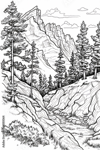 Coloring pages of landscape with trees