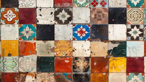 Unique pattern of colorful tiles. Latin American, Seville, Spanish style.