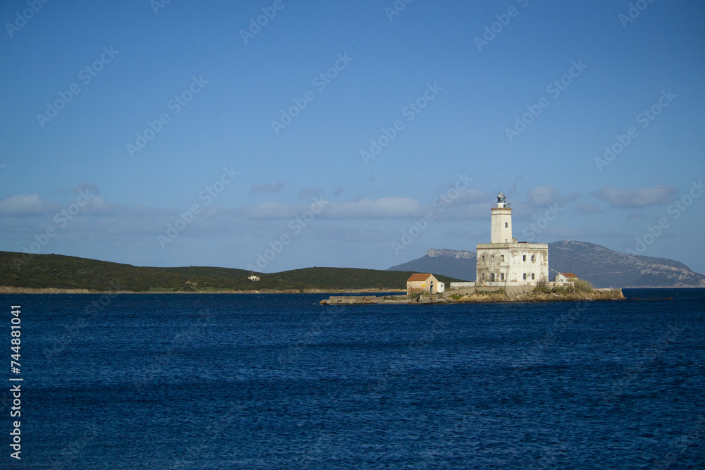 Lido del Sole, the lighthouse. Olbia. Sardinia. Italy.
