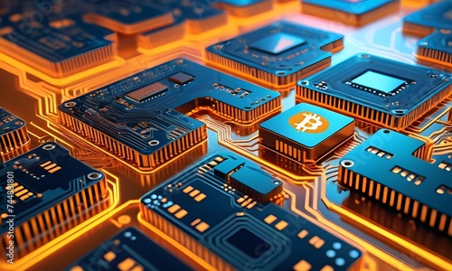 This image captures a Bitcoin poised on a microchip, symbolizing the synergy between cryptocurrency and the technology that powers it, reflective of the cutting-edge nature of digital currencies.