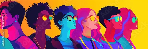 Generation Z conceptual illustration with bright and vibrant colors and diverse people from different backgrounds. 