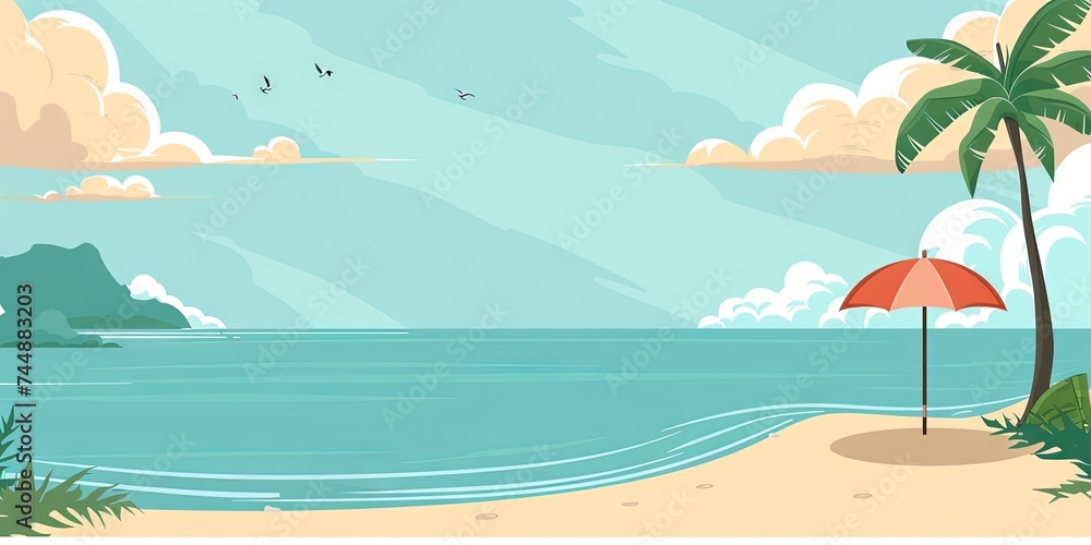 Summer vacation illustration banner with tropical beach 