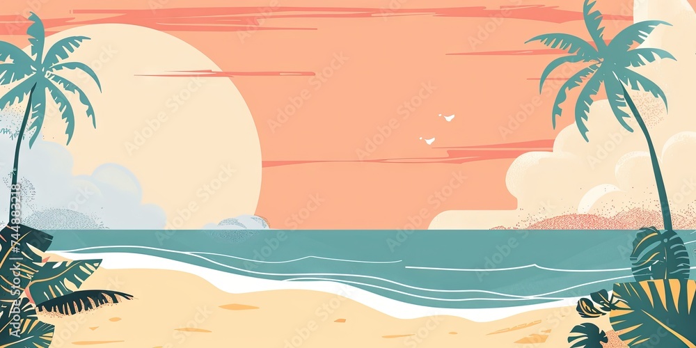 Summer vacation illustration banner with tropical beach 