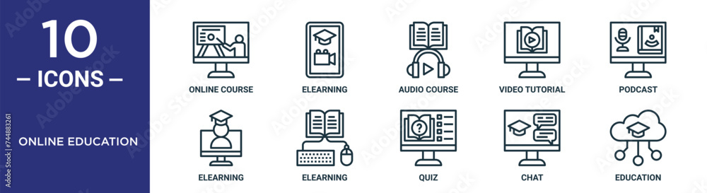 online education outline icon set includes thin line online course ...