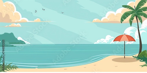 Summer vacation illustration banner with tropical beach 
