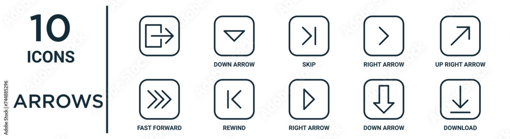 arrows outline icon set includes thin line , skip, up right arrow ...