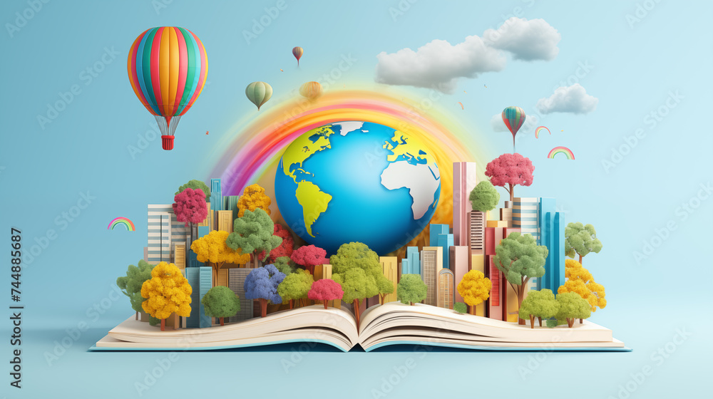 The concept for World Book Day background with copy space area for text. Happy Book Day. Gradient abstract world book day 3D illustration colorful background. The concept for World Book Day background with copy space area for text. Happy Book Day. Gradient abstract world book day 3D illustration colorful background.