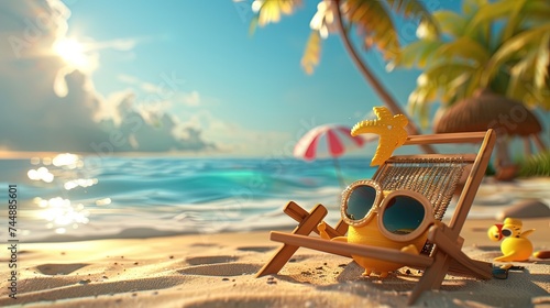 Summer vacation and spring break kawaii 3D concept illustration in modern animation style
