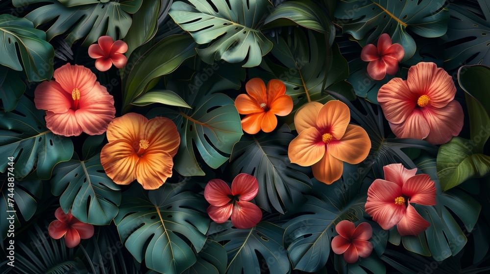 Monstera with Flowers created with Generative AI Technology, ai, generative Monstera with Flowers created with Generative AI Technology, ai, generative
