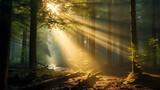 Beautiful magical sunrise in the forest. The sun rise background