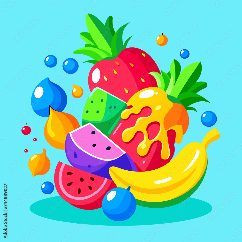 Various fruits cartoon illustration