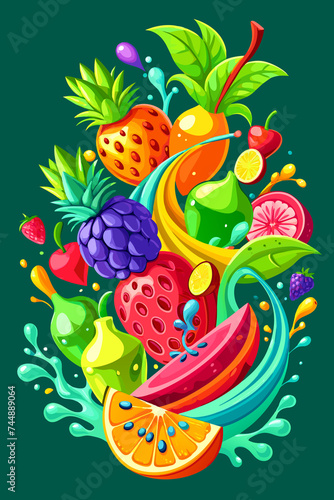 Various fruits cartoon illustration